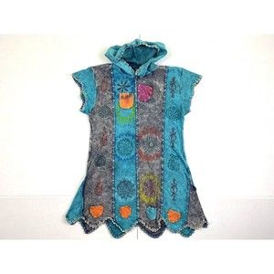 Womens Girl Sz M/L Embroidered HandMade in Nepal Boho Hoodie Washed Multicolored